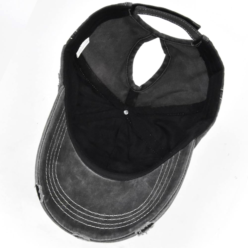 Ponytail Baseball Cap for Women High Messy Bun Caps Washed Cotton Hats - Image 4