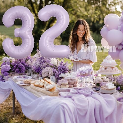 Image of SUWEN 40 Inch Light Purple Lavender Big 32 Balloon Number Foil Helium 0-9 | 32nd Large Giant Huge Mylar Jumbo Happy Birthday Party 23 Anniversary Decorations