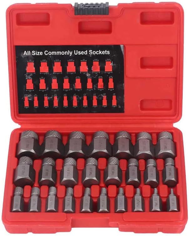 25PCS Damaged Screw Extractor Kit Chrome Molybdenum Steel Hex Bolt Stud Extractor for Removing