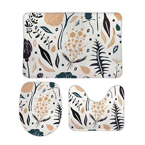 Badezimmerteppich Teppich Set rutschfest inkl. U-Form Konturenmatte Toilettensitzbezug Dekoblumen Extra Soft Coral Fleece Memory Foam 3 Stück