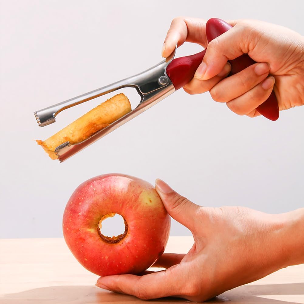 Vide-Pomme En Acier Inoxydable - Évideur De Fruits Avec Lame Dentelée Rouge