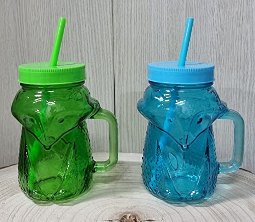 Pack de 2 jarras de skull, vasos calavera con tapa de rosca y pajita reutilizable libre de BPA de 450ml (AZUL-VERDE) Cover