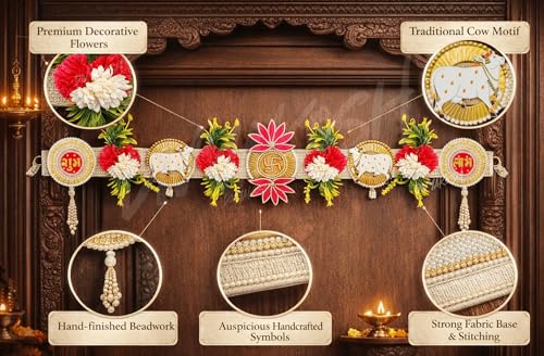Image of Divyakosh Artificial Flower Toran for Door Decoration 40 Inch | Premium Toran for Main Door Entrance |Home, Mandir, Entrance | Wedding & Festival Decor - Bandanwar Toran with Artificial Flowers