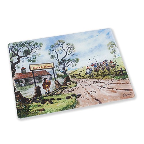 "Willowbrook escuela de equitación" cristal cocina encimera protector de superficie. Icónico Imagen por Thelwell. Fabricado en Reino Unido. Nueva. Gran Pony disponible o bebé regalo.