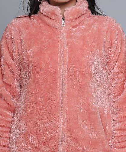 Image of Women's Ultra-Soft Plush Fleece Winter Jacket with High Neck & Full Front Zipper | Warm Cozy Fur Coat for Casual, Travel, Outdoor & Daily Cold Weather Wear