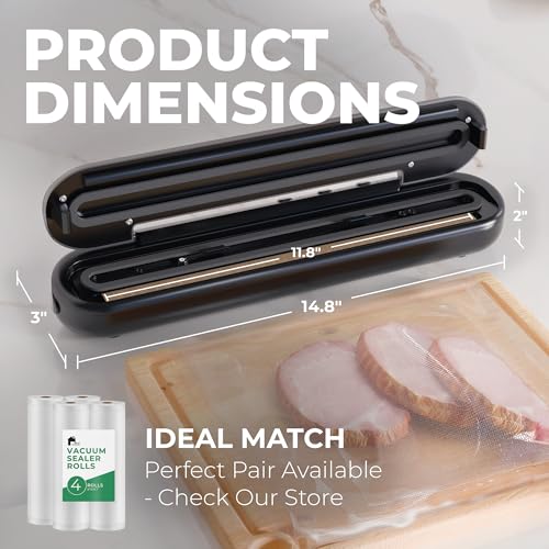 Image of EconoHome Cordless Food Vacuum Sealer Machine - Rechargeable & Portable Sous Vide Vacuum Sealer with Built-In Cutter - Seals in 10 Seconds - 11.8 inch Width with 3 Sealing Modes & 1 Bag Roll 77 inch x 11 inch