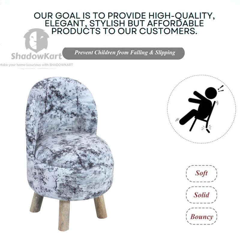 Image of Ottoman Kids pouffe Small Stool for Baby Chair Study Table Stool for Kids Room Baby Sofa Stepstool Children Cartoon Wooden Chair, 14x26 Inch, Black Grey