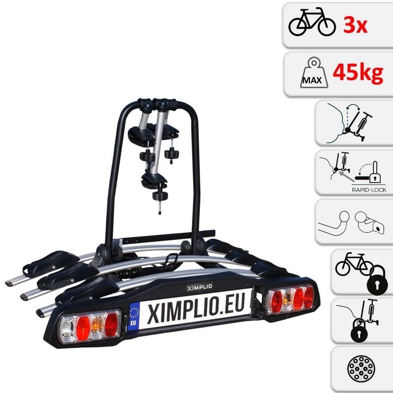 Fahrradträger für 3 Räder für Anhängerkupplung AHK - abklappbar Kupplungsträger mit Schnellkupplung (für 3 Räder)