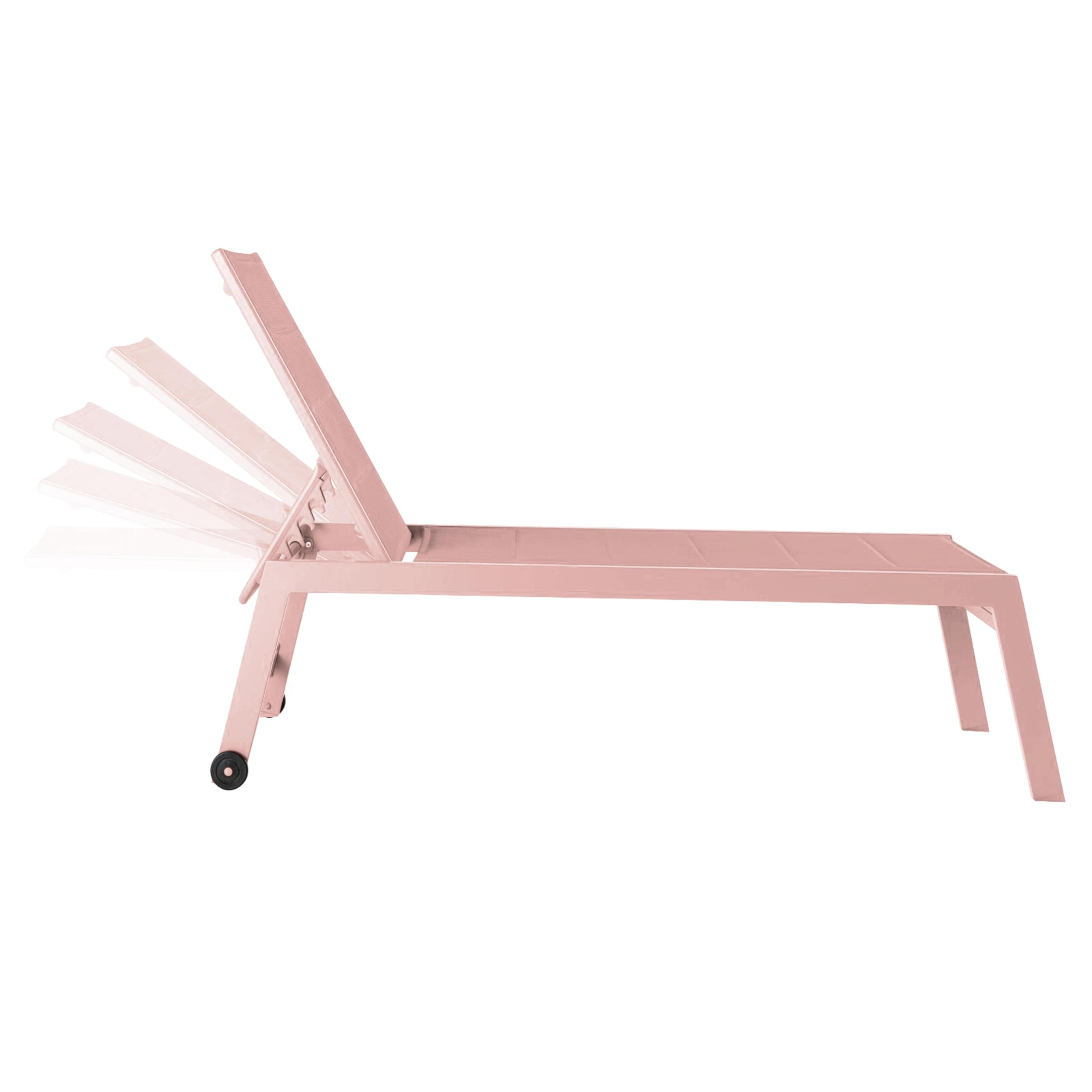 Oviala Lot de 2 Bains de Soleil en Aluminium et textilène Rose poudré