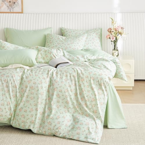 Wake In Cloud - Floral Comforter Set, Coquette Cottagecore Aesthetic Flower Shabby Chic Pattern for...