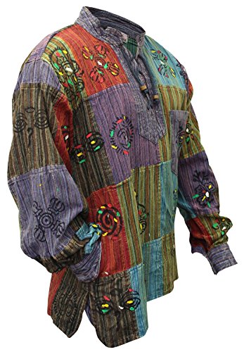 SHOPOHOLIC FASHION Chemise hippie en patchwork délavé pour homme, Multicolore, XXL