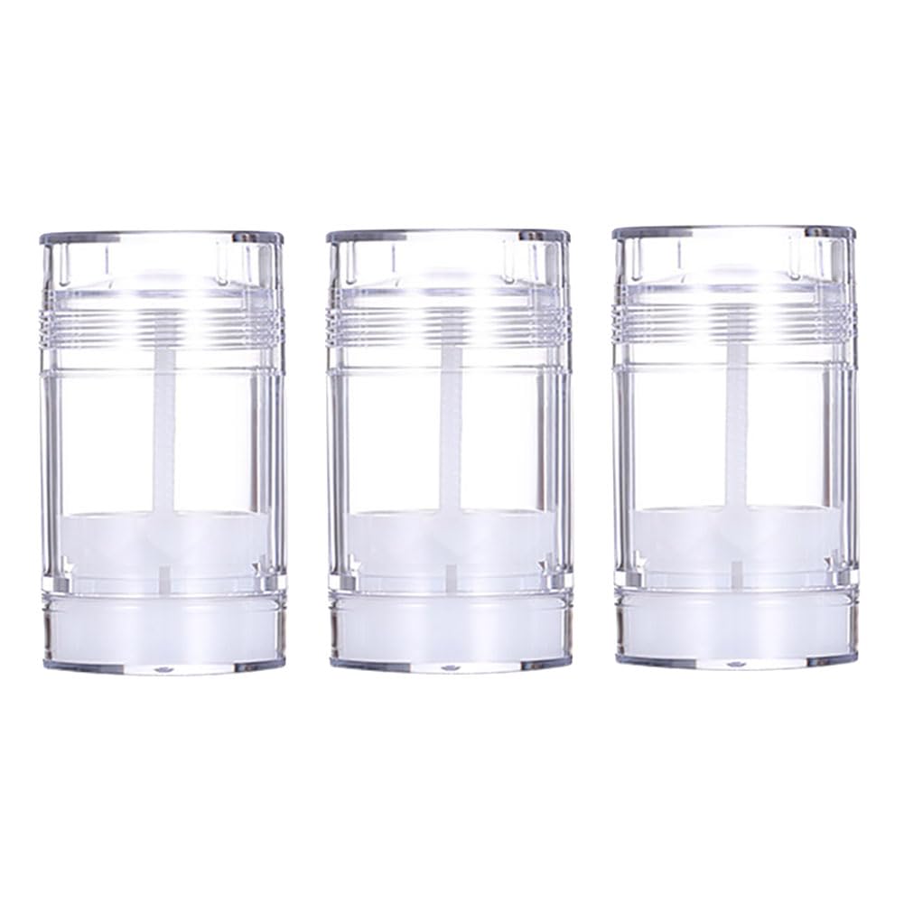 Hugede Transparent 3 Pcs Clear Plastic Deodorant Container Empty Refillable Deodorant Bottles Round Lip Balm Tubes Twist Up Filling Stick For Diy Lipstick Crayon Chapstick 50Ml