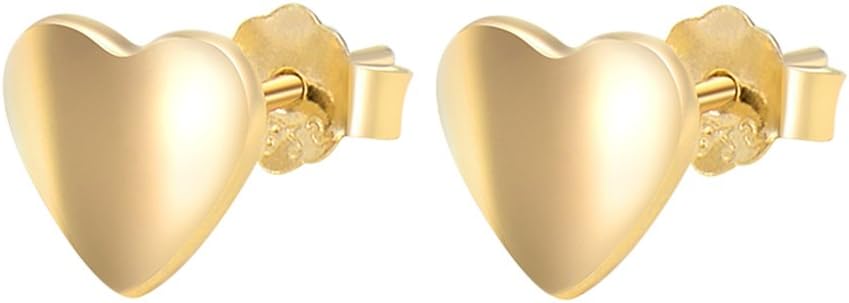 14K Gold Plated Dainty Tiny Bar, Ball, Trio Ball, Delta, Circle Disc and Heart Stud Earrings