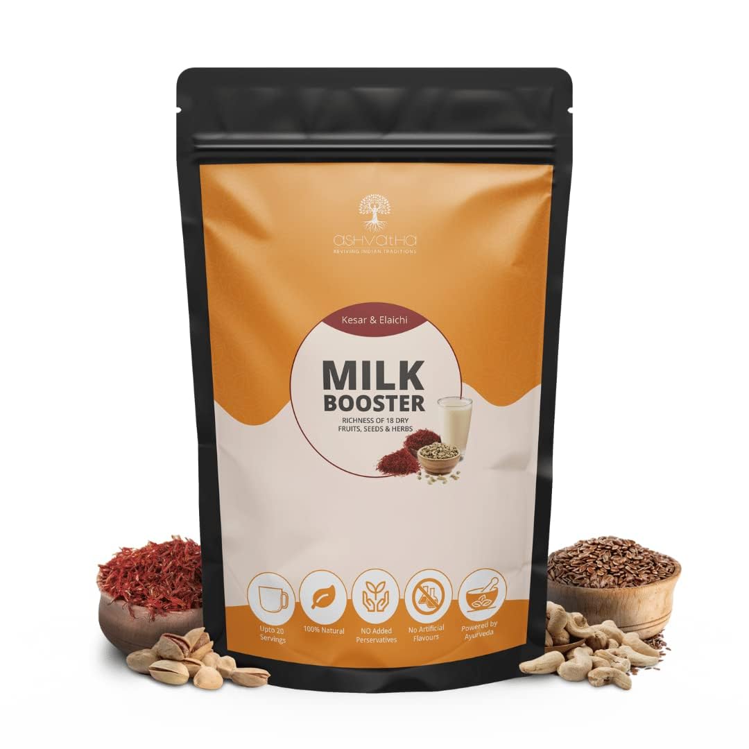 Ashvatha Milk Booster Powder 100g Pack Real Kesar Elaichi Badam Milk Masala with 18 Dry Fruits, Seeds & Turmeric I Healthy Drink for Kids & Adults I Immunity Booster I No Added Sugar I 20 Servings (B0D63BBPQW) Amazon Price History, Amazon Price Tracker