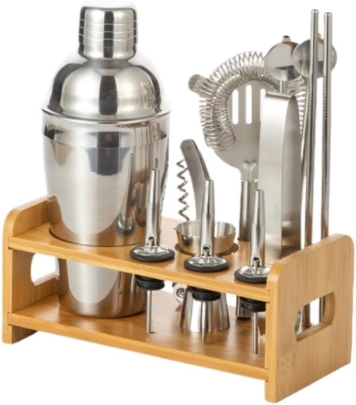 Set de Coctelera de Acero Inoxidable con Stand - 12 Piezas