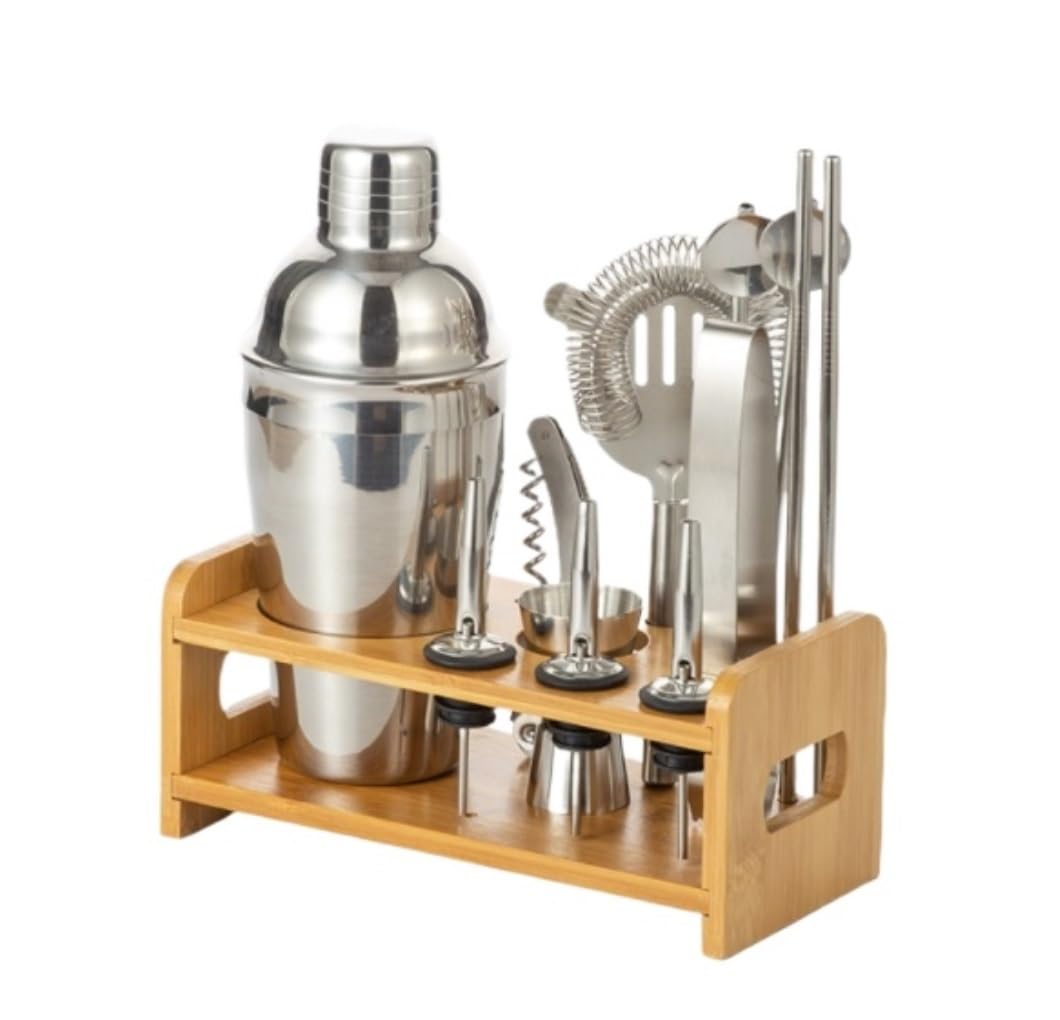 Coctelera Profesional Juego De Coctelera Mezcladora De Coctelera De 12 Uds., Juego De Utensilios De Bar, Juegos De Barras De Acero Inoxidable, Herramientas De Barman con Soporte Kit Coctelería