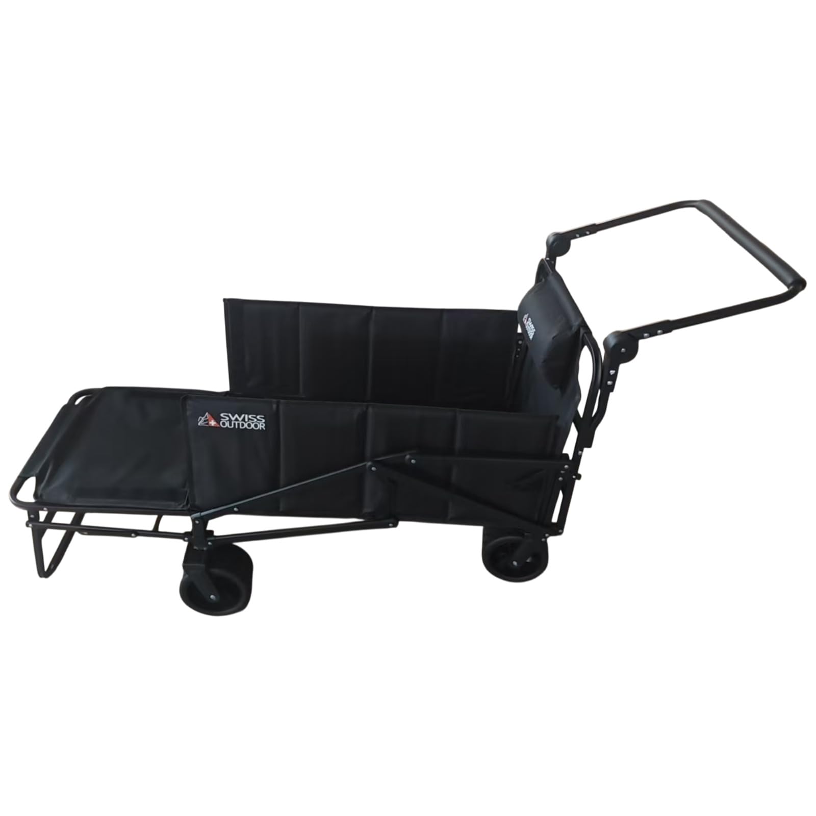 RelaxWagon 2-in-1 Bollerwagen mit Liegefunktion – Faltbarer Camping Transportwagen bis 180 kg, mit Bremsen & Geländerädern, ideal für Camping, Strand, Festival & Vanlife