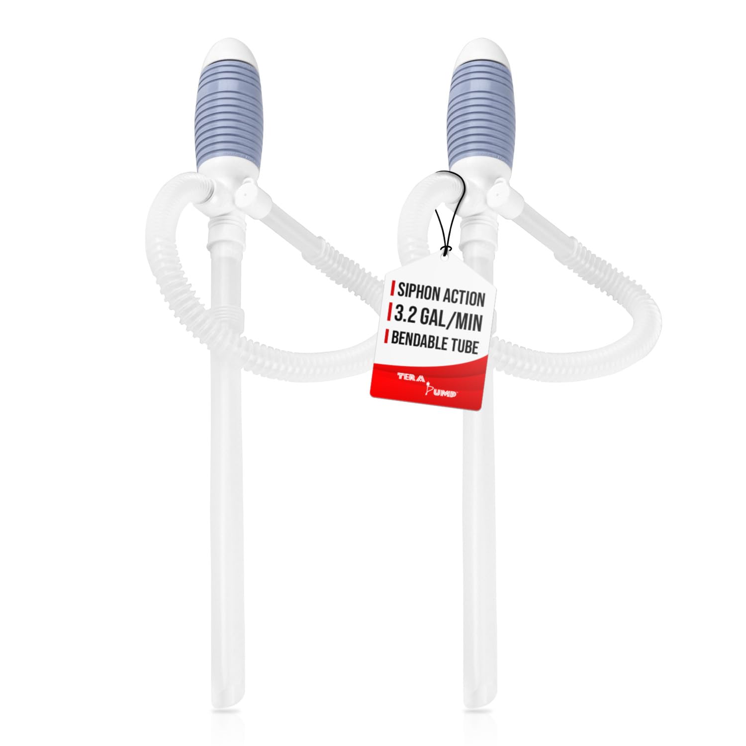 TERA PUMP 2 PK TRDP15 Heavy Duty Manual Fuel Transfer Pump Siphon, Fast Flow 3.2 GPM, Flexible Suction Tube, Hand Siphon Pump for Gasoline, Diesel, Light Oils, Kerosene, Non-Potable Water, and More