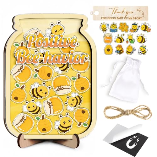 Image of Personalized Bee Magnetic Reward Jar for Kids, Wooden Positive Behavior Rewards System with Bee Tokens, Classroom Reward Jar, Toddler Potty Training, Back to School for Boys Girls, Classroom Decor