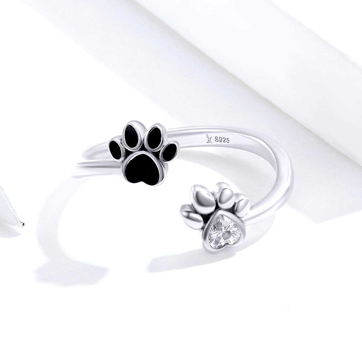 Anello a forma di zampa di cucciolo di cane, gatto, animale domestico, in argento Sterling 925 per donne e ragazze, regolabile con zirconi finti, promessa di fidanzamento, gioielli alla moda regalo