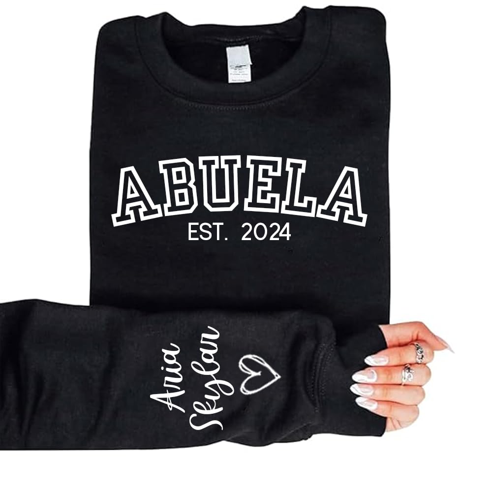 FAITHWALLART Custom Grandma Sweatshirt with Date and Children Name on Sleeve, Personalized Grandma Est Sweatshirt,Mother Day