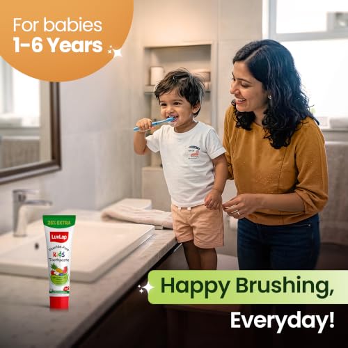Image of LuvLap Baby Toothpaste for Kids 80gm + 25% Extra, Mix Fruit Flavour, SLS & Fluoride Free Baby Toothpaste, Removes Plaque, Prevents Bacteria & Cavities, Ensures Healthy Teeth & Gums, 12M+(Pack of 1)