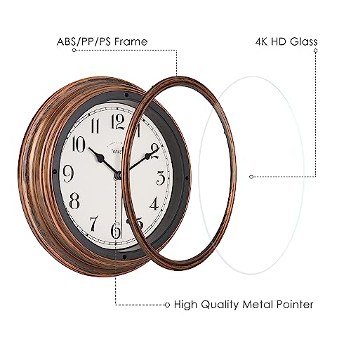 Topkey Silent Wall Clock Kitchen 9 Inch Retro Non-ticking Decorative Bedroom Office Wall Clock - Vintage gold - Image 3