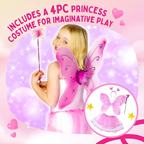 5-Piece Princess Castle Girls Pop Up Play Tent & Dress Up Costume Bundle - Playhouse Gift For Girls & Toddler For Indoor & Outdoor Use With Pink Fairy Tale Carrying Bag & Glow In The Dark Stars #TOP1