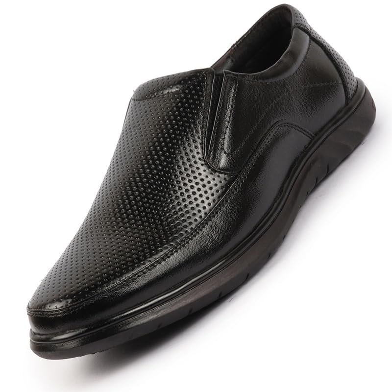 FAUSTO FST KI-490 BLACK-42 Mens Black Genuine Leather Textured Formal Slip On Flat Heel Shoes for Office|Work|Broad Feet Formal Shoes (8 UK) (B0D363Z253) Amazon Price History, Amazon Price Tracker
