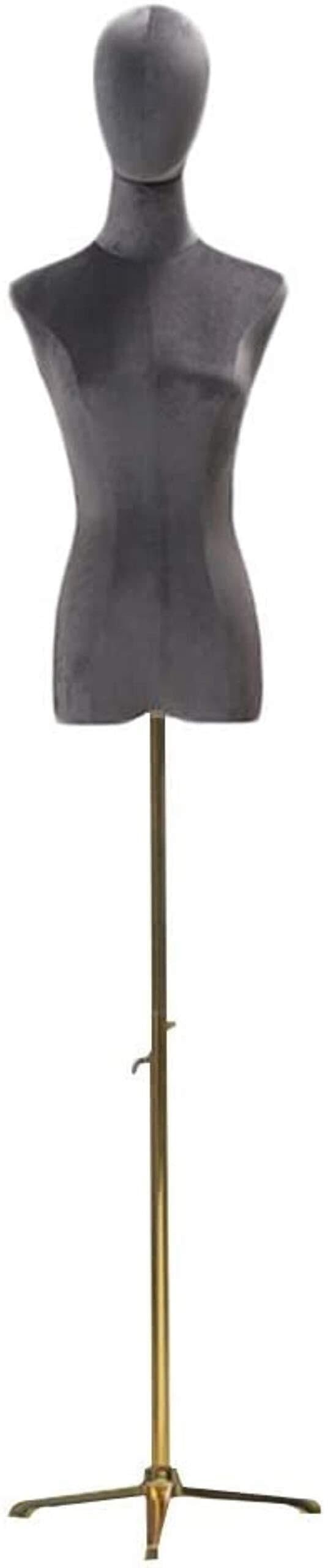 Professional Female Mannequin Torso Body with Head & Golden Tripod Stand, Adjustable Height 150-200cm for Clothing & Jewelry Display (Beige S)(Dark Gray)