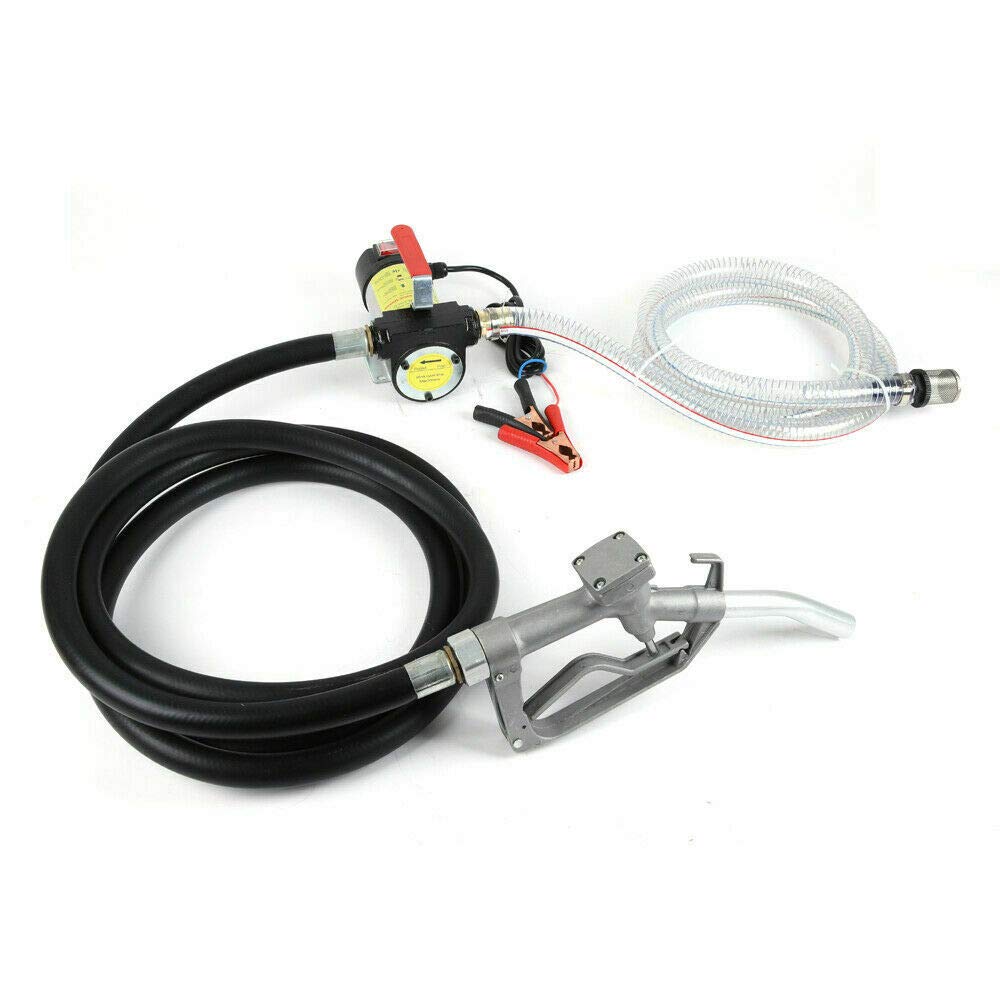 Bomba diésel combustible autocebante bomba transferencia combustible diésel 50 l/min bomba aceite con pistola y 2 tuberías PVC bomba succión aceite, 42 PSI, 12V