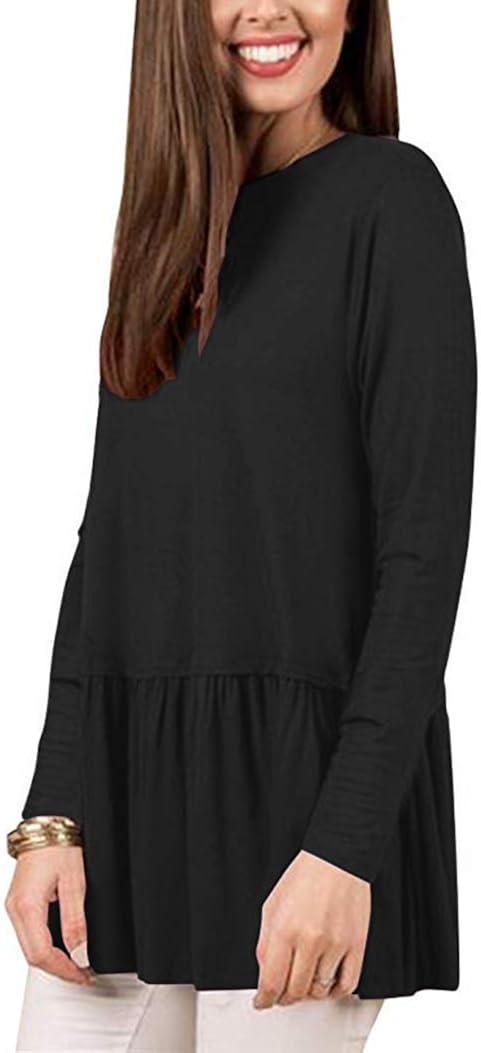 Uincloset Women's Fall Long Sleeve Ruffle Hem Peplum Shirts Blouses Casual Flowy Tunic Tops