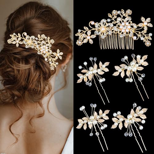 Chanaco Wedding Bridal Hair Accessories 5Pcs Wedding Hair Pieces for