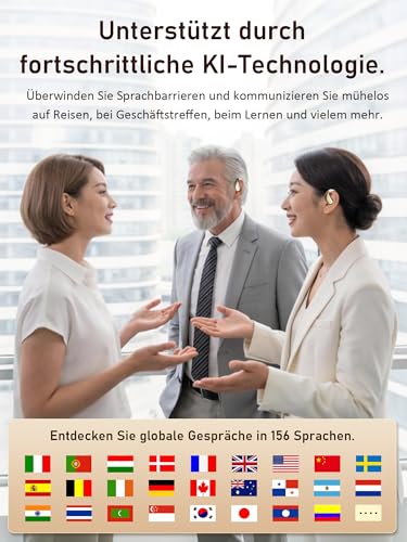 KI Übersetzer Kopfhörer Sprachübersetzer Übersetzungskopfhörer: 3-in-1 Kopfhörer Übersetzer Echtzeit 156 Sprachen mit App - Bluetooth 6.0 Translator Earbuds mit 6 Modi 40H für Reisen Business Lernen
