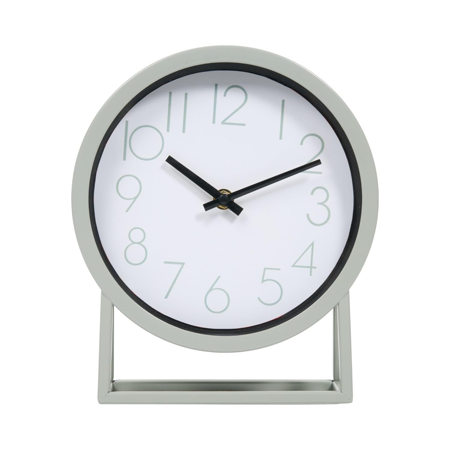 Biznest Soft Sage Green Finish Mantel Clock Analogue Display Classic Built-In Stand Design Black Hands Battery Operated For Living Room & Bedroom Arabic Numerals Display Round Decor 23.5 X 20 X 5.5 Cm