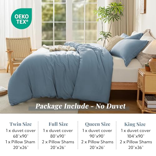 Image of MILDLY Duvet Cover Twin Ultra Soft Comforter Cover Set 2pcs, Haze Blue | Washed Microfiber Cotton-Like, Breathable Comfort, Hidden Zipper, Corner Ties, OEKO-TEX Certified, Fade Resistant