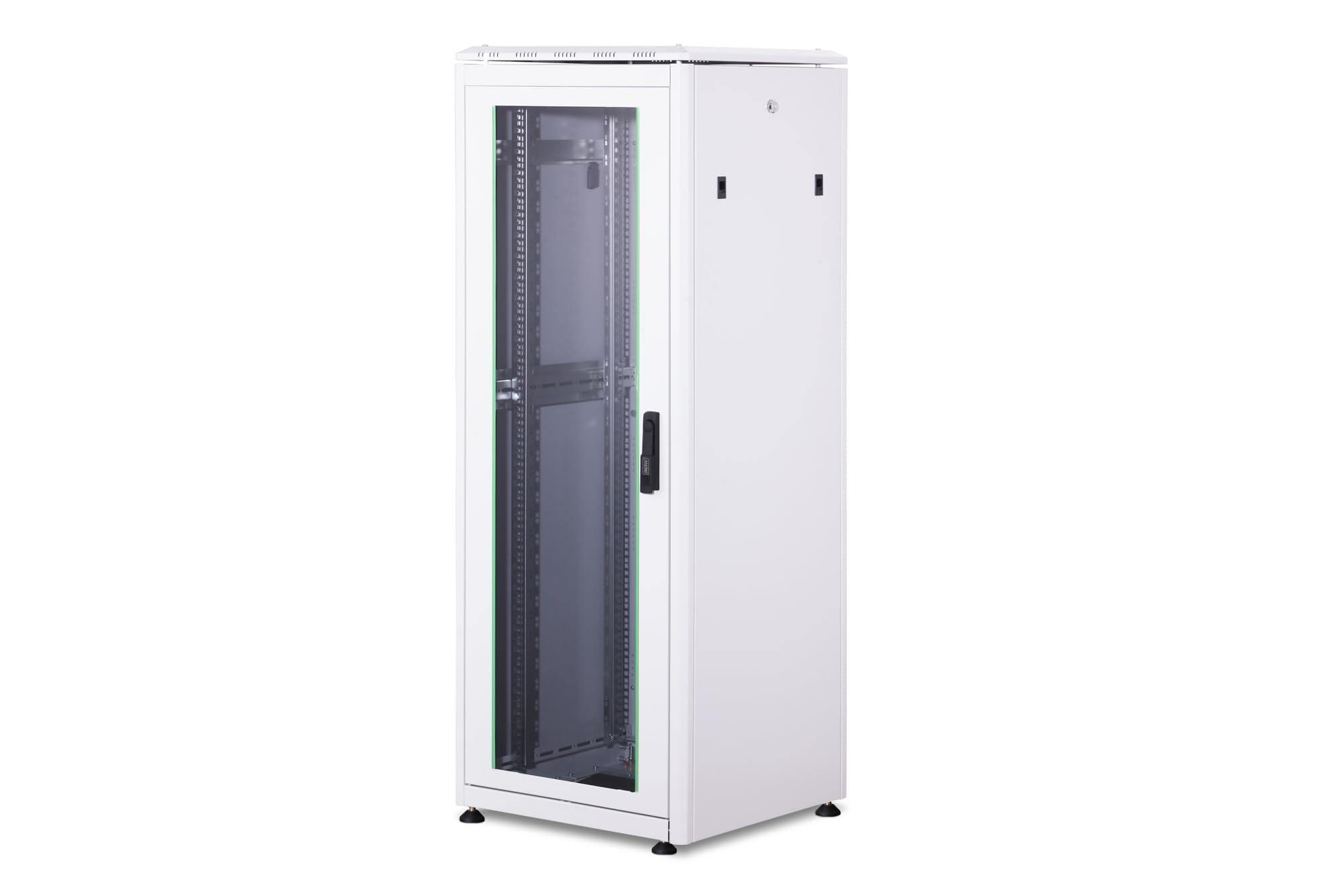 DIGITUS Armadio di rete – Rack da 19 pollici – 32U – 60x60 cm – Profondità utile 54,3 cm – Portata 1200 kg – Autoportante – Porta in vetro – Grado di protezione IP20 – Serie Unique – Grigio