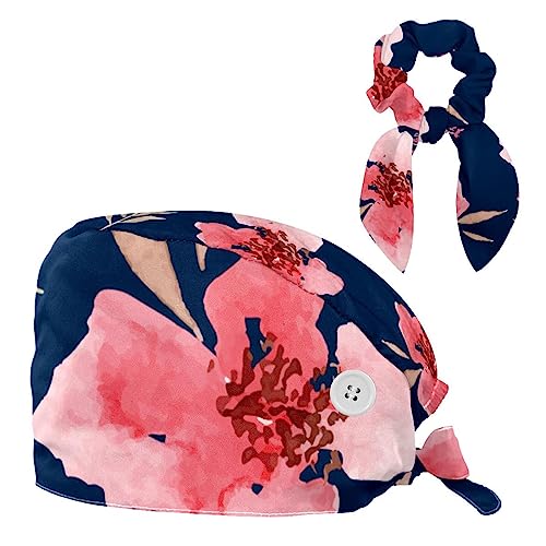Bonnet de turban pour infirmière et cuisine avec fleur chic, accessoire de travail taille unique