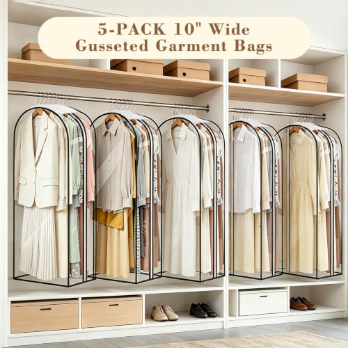 5 Pack Clear Garment Bags for Hanging Clothes 10'' Gusseted - image 2