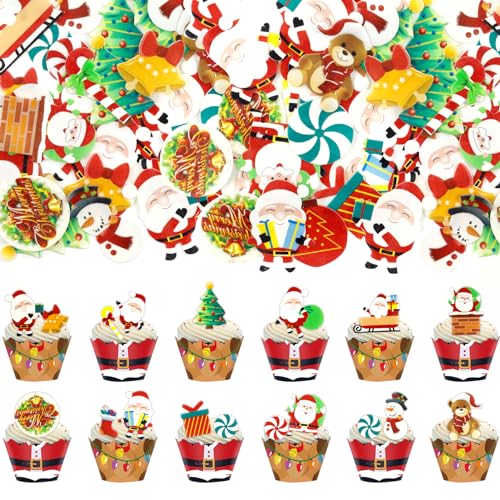 60 Stück Weihnachten Essbare Tortendeko, Zucker Dekoration, Kuchen...