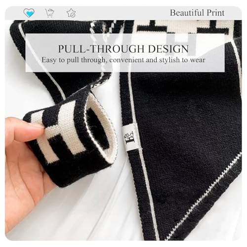 Skinny Knitted Scarf Women Winter Pull-Through Design Plaid Letter Pattern Narrow Long Neckerchief Warm Collar Scarf4