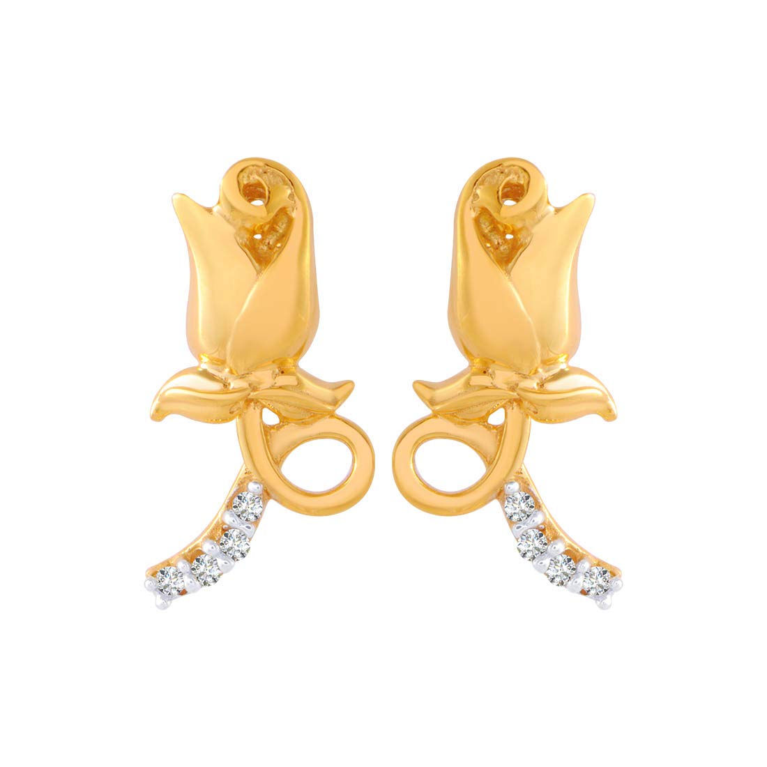 14k (585) Yellow Gold and American Diamond Stud Earrings for Women-image-23