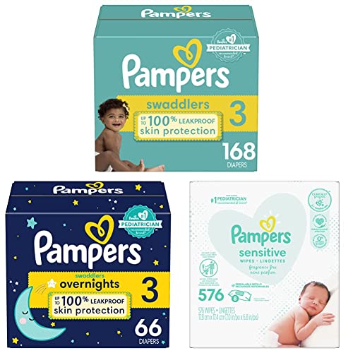 Diapers Size 3, 168 Count & Size 3, 66 Count & Pes, Total 576 Wipes #TOP11