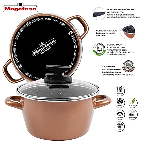 Magefesa Copper Topf 24 cm mit Glasdeckel, aus emailliertem Stahl, zwei Schichten äußerer Emaille Farbe Kupfer und… - Image 3