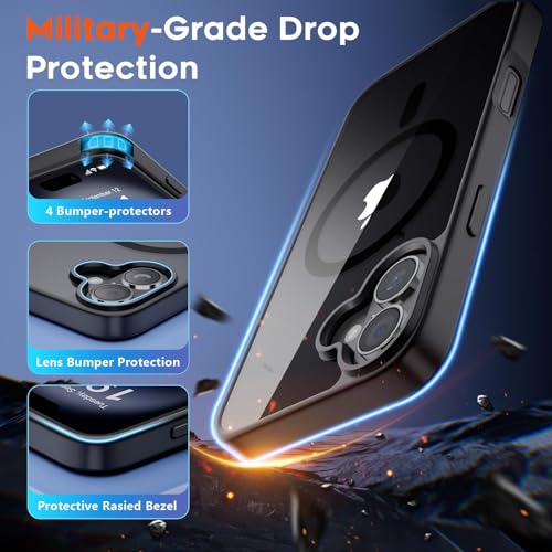 Image of AIBEX Clear Mag-Saf Case for iPhone 16 Plus - 1,500 G Strong Magnetic Lock, Crystal-Clear Anti-Yellowing Back | Military-Grade Drop Protection | Camera Guard, Slim & Lightweight - Black