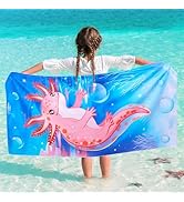 WERNNSAI Dinosaur Kids Beach Towel for Girls - 30” x 60” Axolotl Sand Free Swim Towels for Girls ...