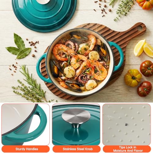 Image of LIFERUN Nonstick Enameled Cast Iron Cookware Set, 7Pcs Pots and Pans Set, Gas /Induction Dutch Oven Set, PFOA & PFAS Free