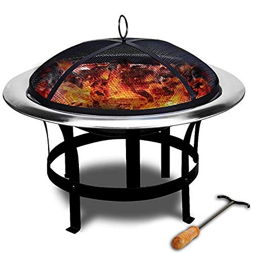 Defacto Feuerstelle Edelstahl Ø 75cm Feuerhaken Funkenfluggitter Grillstelle Feuerschale Grillschale Feuerkorb
