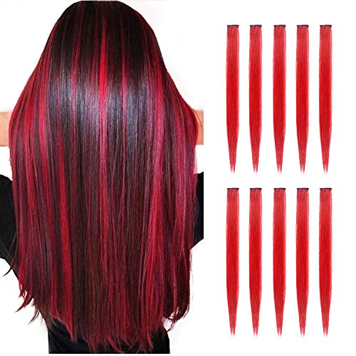 TOFAFA 22 inch Colored Hair Extensions straight Hairpiece,Multi-colors Party Highlights Clip in Synthetic