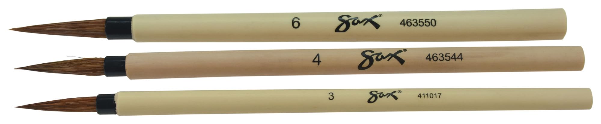 School Specialty 443477 Watercolor Paint Brush Set, Bamboo Handle, Assorted Sizes (Pack of 3)